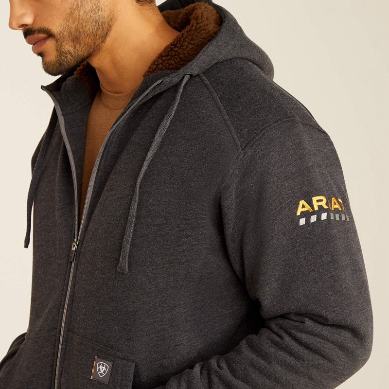 Ariat Rebar All-Weather Sherpa-Lined Full Zip Hoodie Charcoal Heather Polska | AXCQPG-769