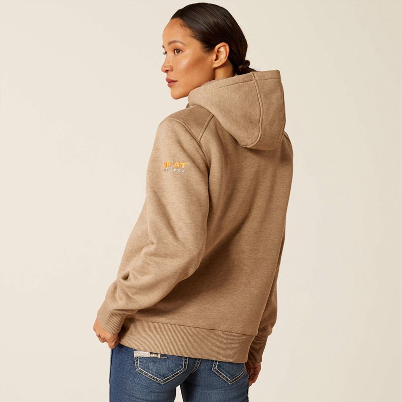 Ariat Rebar All-Weather Sherpa Full Zip Hoodie Oatmeal Heather Polska | YKQAOL-438