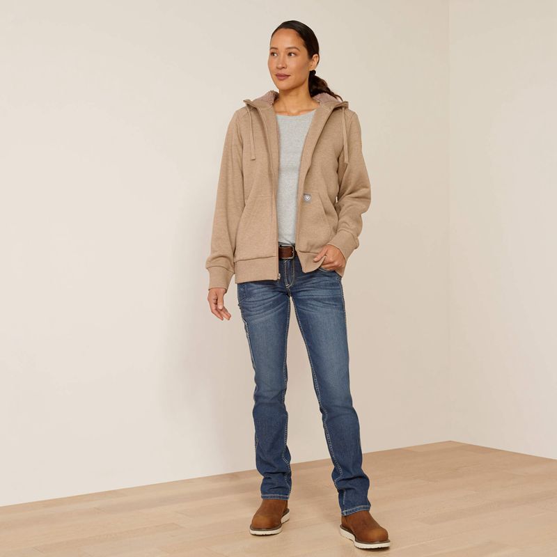 Ariat Rebar All-Weather Sherpa Full Zip Hoodie Oatmeal Heather Polska | YKQAOL-438