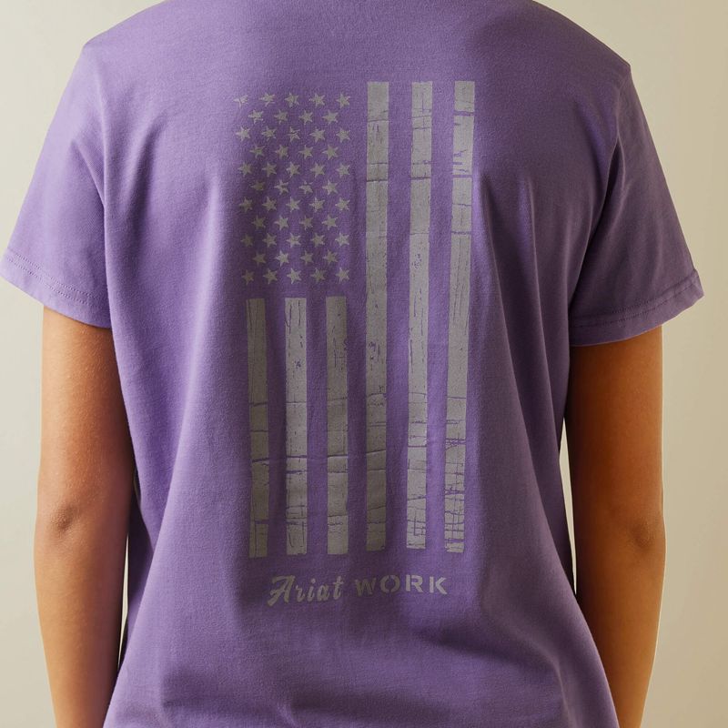 Ariat Rebar Cotton Strong American Flag Graphc T-Shirt Fioletowe Polska | ITMJZL-938