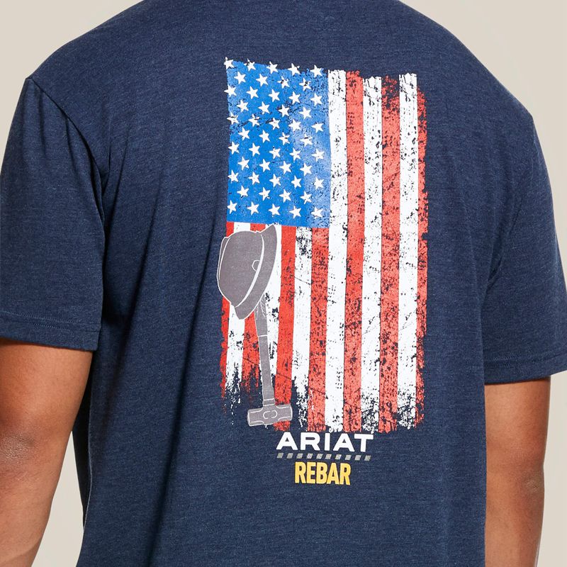 Ariat Rebar Cotton Strong American Grit Graphic T-Shirt Granatowe Polska | VATIWS-380