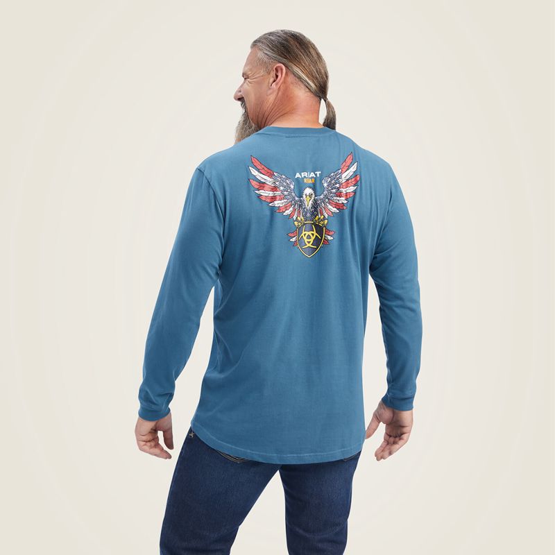 Ariat Rebar Cotton Strong American Raptor T-Shirt Indian Teal Polska | HGCOXT-936