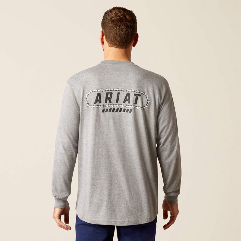 Ariat Rebar Cotton Strong Chainsaw Logo T-Shirt Szare Polska | SONZFU-308