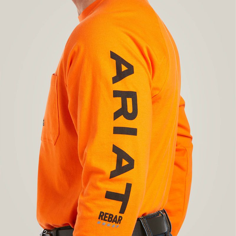 Ariat Rebar Cotton Strong Graphic T-Shirt Safety Orange/Black Polska | EPQRSF-438