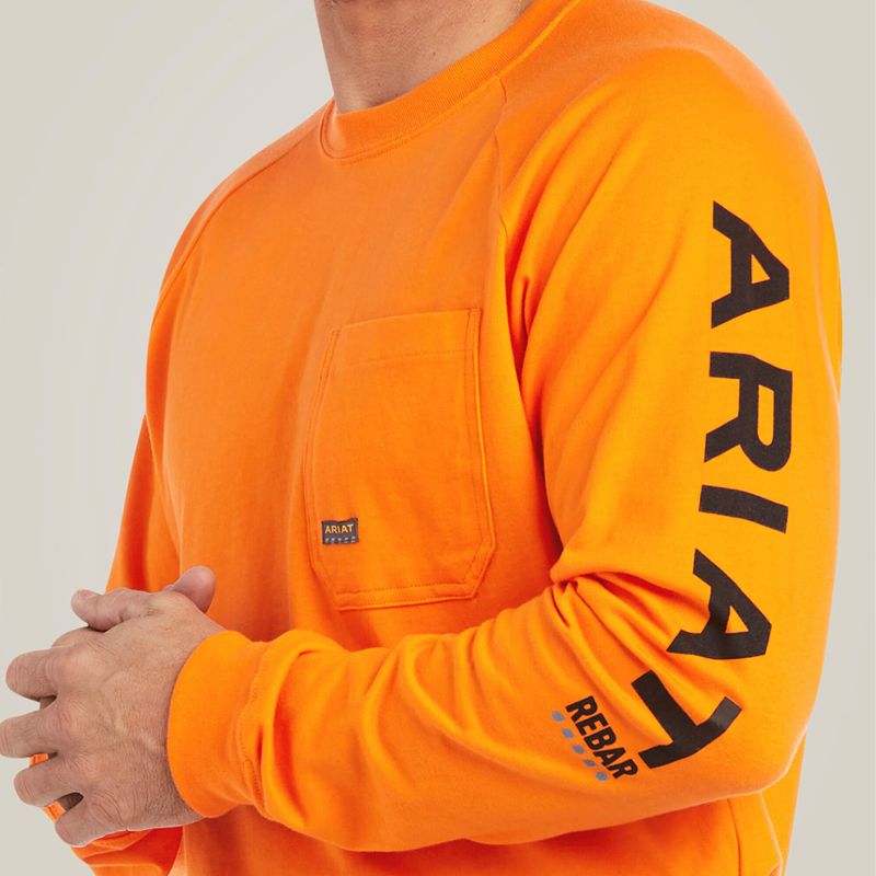 Ariat Rebar Cotton Strong Graphic T-Shirt Safety Orange/Black Polska | EPQRSF-438