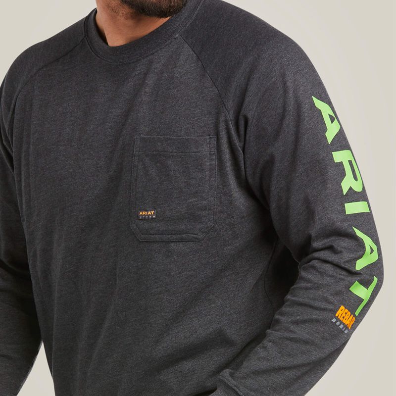 Ariat Rebar Cotton Strong Graphic T-Shirt Charcoal Heather/Lime Polska | GSXZDP-490