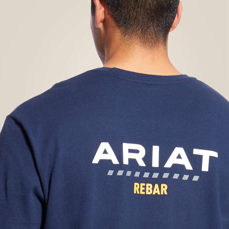 Ariat Rebar Cotton Strong Logo T-Shirt Granatowe Polska | LYZFVJ-459