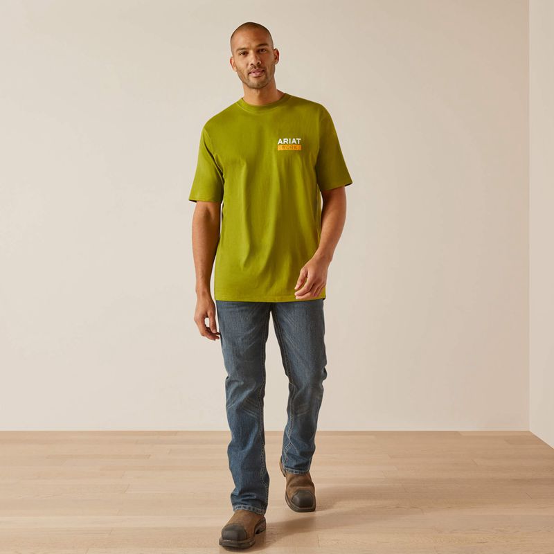 Ariat Rebar Cotton Strong Roughneck Graphic T-Shirt Zielone Polska | QPJRNT-351