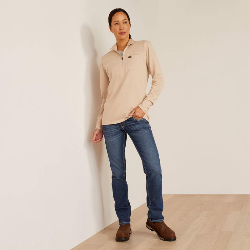 Ariat Rebar Foundation 1/4 Zip Shirt Oatmeal Heather Polska | HPFJXO-148