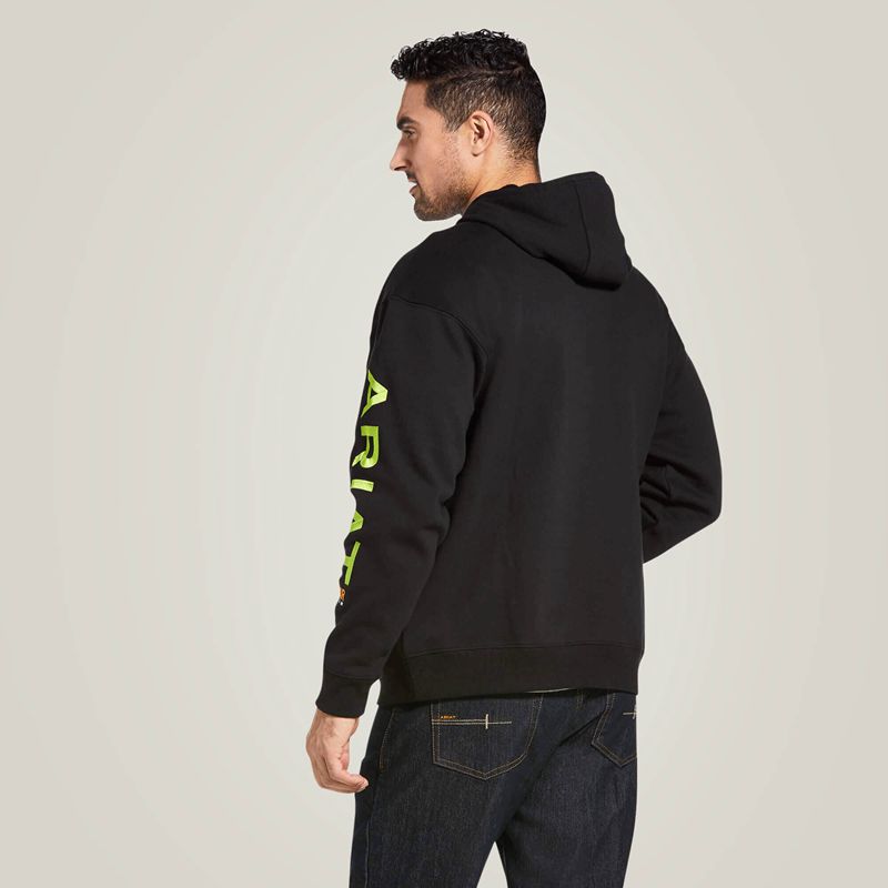 Ariat Rebar Graphic Hoodie Black/Lime Polska | JHZOCT-719