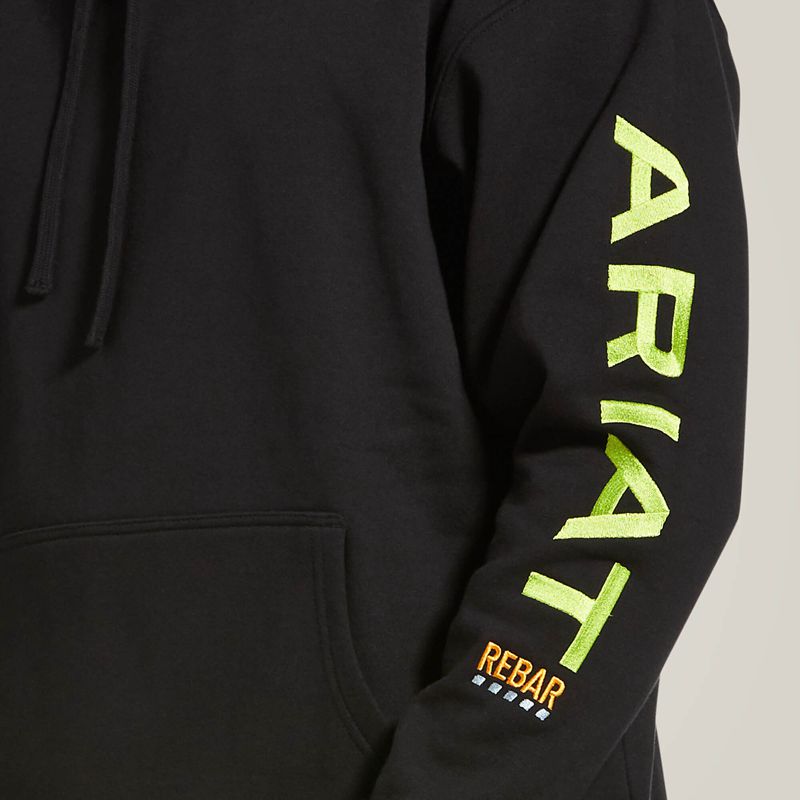 Ariat Rebar Graphic Hoodie Black/Lime Polska | JHZOCT-719