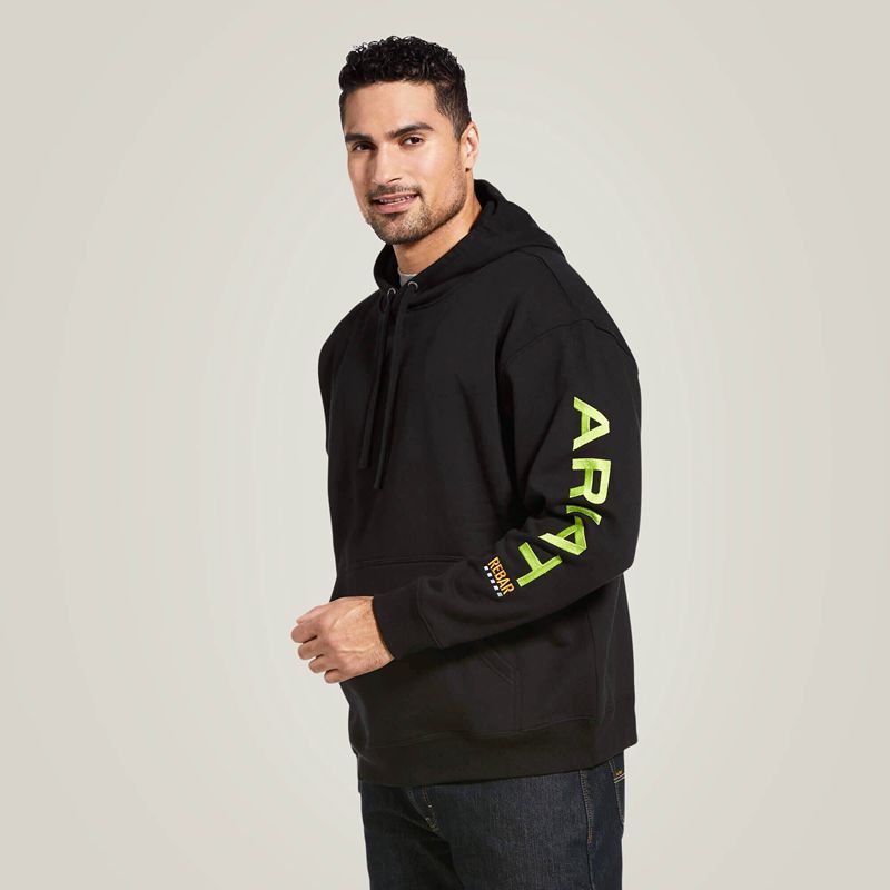 Ariat Rebar Graphic Hoodie Black/Lime Polska | JHZOCT-719