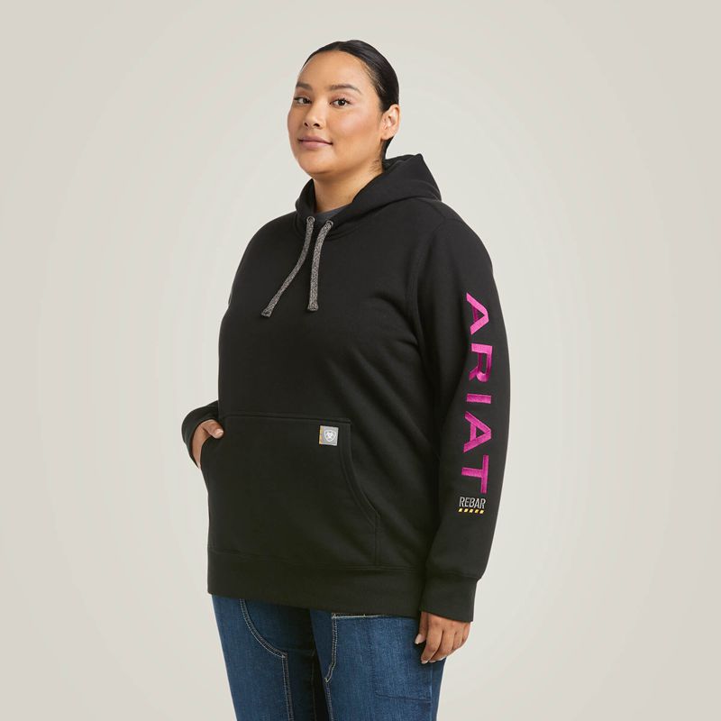 Ariat Rebar Graphic Hoodie Black/Purple Polska | OHYATX-628