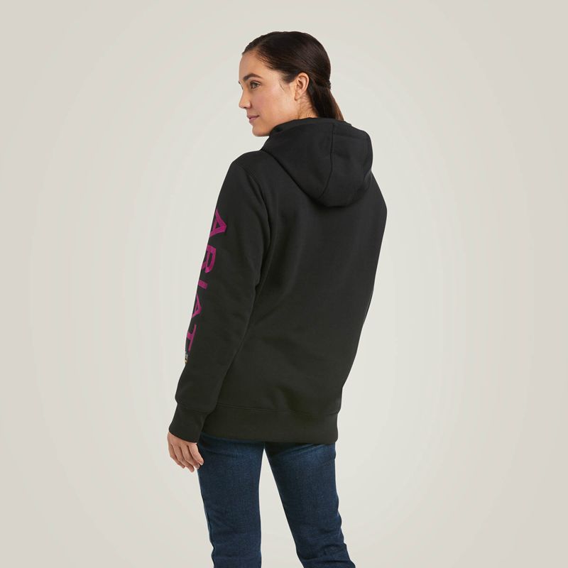 Ariat Rebar Graphic Hoodie Black/Purple Polska | OHYATX-628