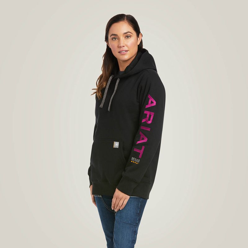 Ariat Rebar Graphic Hoodie Black/Purple Polska | OHYATX-628