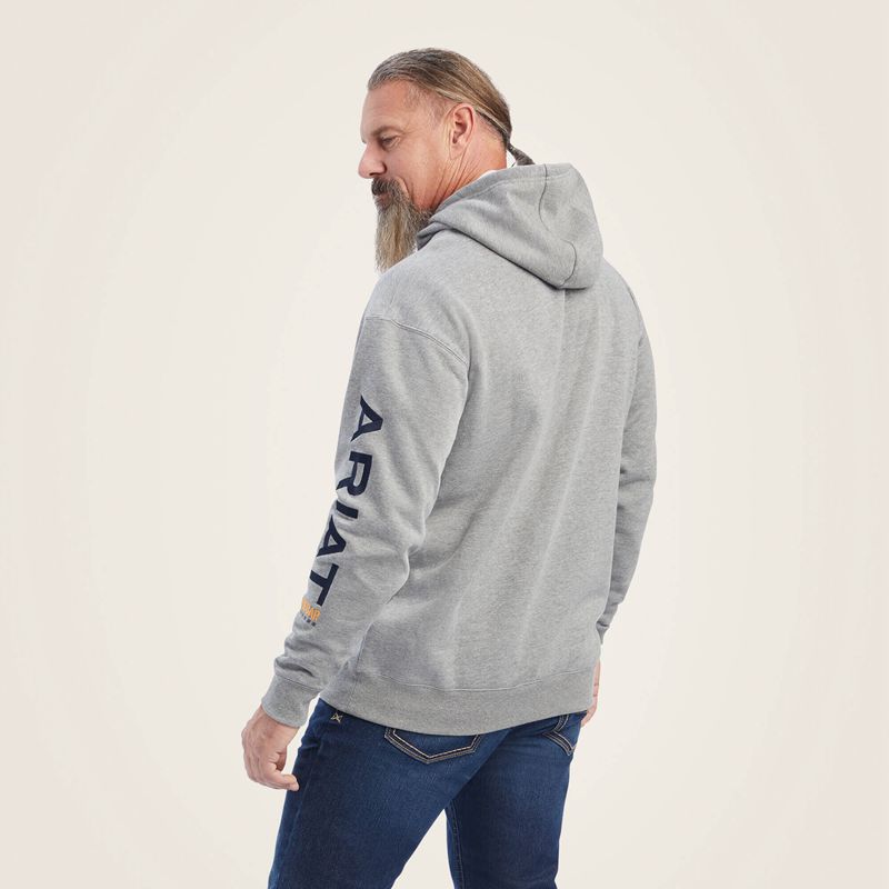 Ariat Rebar Graphic Hoodie Heather Grey/Deep Ultramarine Polska | FXHQTK-243