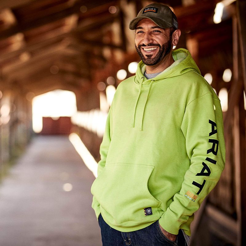 Ariat Rebar Graphic Hoodie Lime Heather/Black Polska | IRSPXB-543