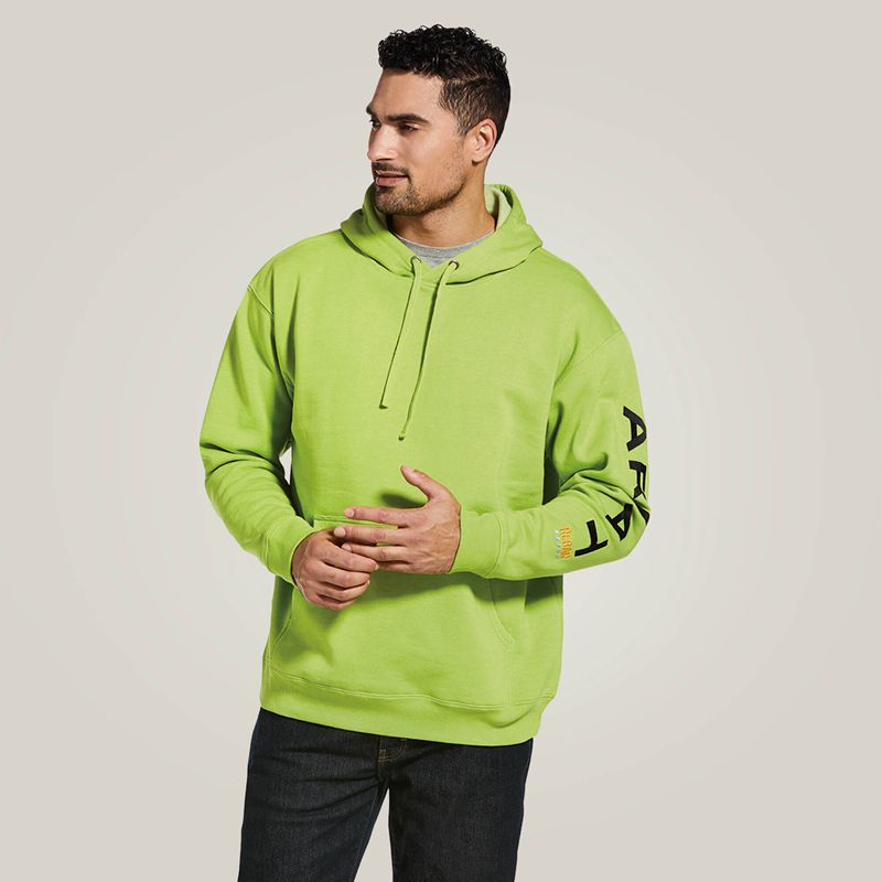 Ariat Rebar Graphic Hoodie Lime Heather/Black Polska | IRSPXB-543