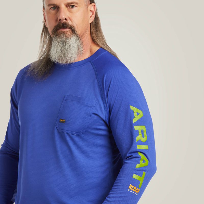 Ariat Rebar Heat Fighter T-Shirt Królewski Niebieski Niebieskie Polska | CPYNUV-016