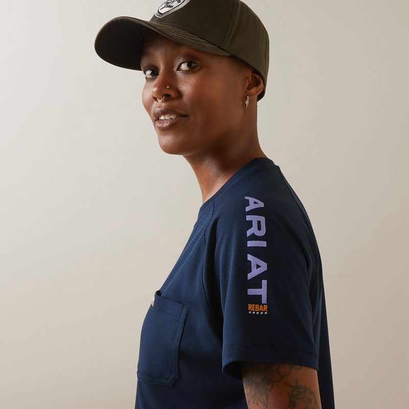 Ariat Rebar Heat Fighter T-Shirt Navy/ Dusk Polska | TYIHKQ-609