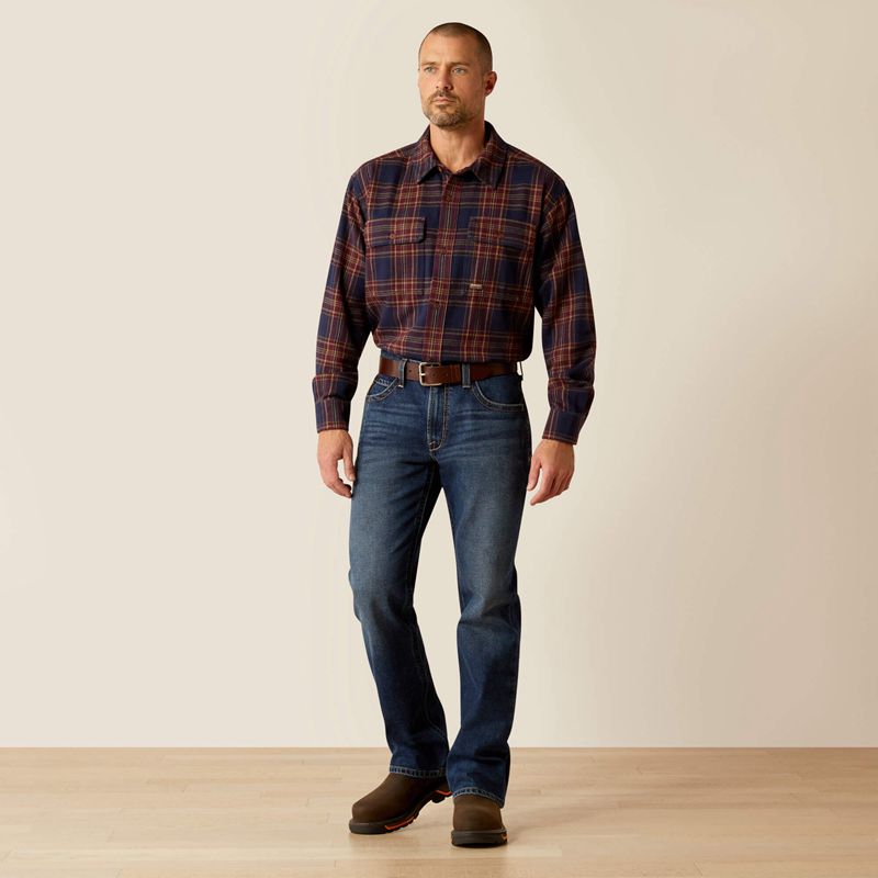 Ariat Rebar Heavy Flannel Work Shirt Granatowe Polska | VIDCYE-487