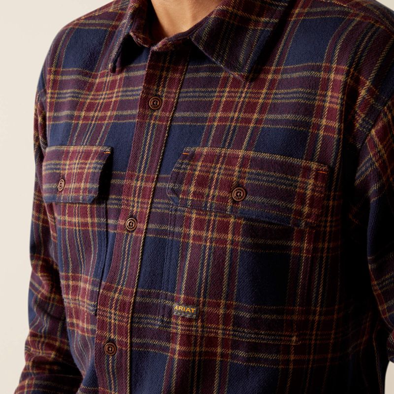 Ariat Rebar Heavy Flannel Work Shirt Granatowe Polska | VIDCYE-487