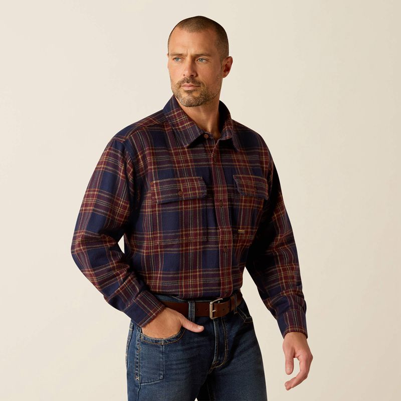 Ariat Rebar Heavy Flannel Work Shirt Granatowe Polska | VIDCYE-487