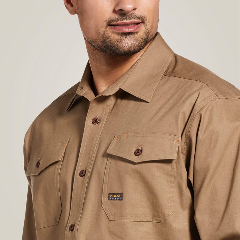 Ariat Rebar Made Tough Durastretch Classic Fit Work Shirt Khaki Polska | MTPLZS-305