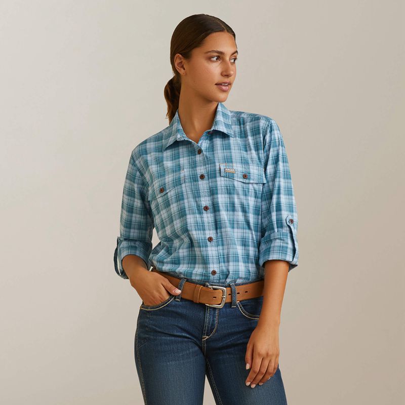 Ariat Rebar Made Tough Durastretch Work Shirt Clear Sky Plaid Polska | SZOTLC-790