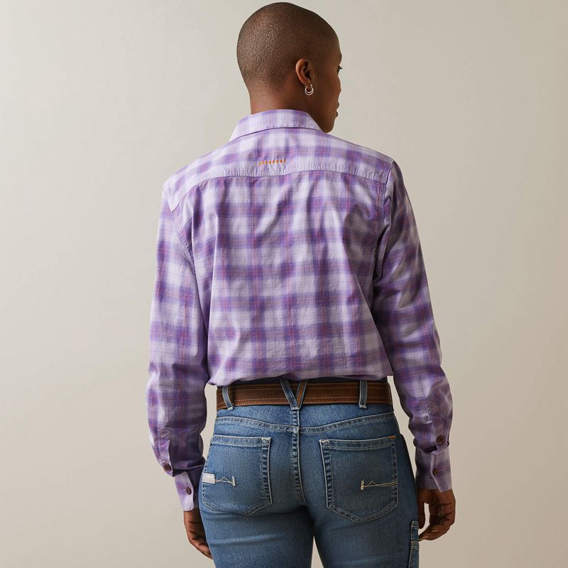 Ariat Rebar Made Tough Durastretch Work Shirt Lavendar Plaid Polska | LMSQZJ-027