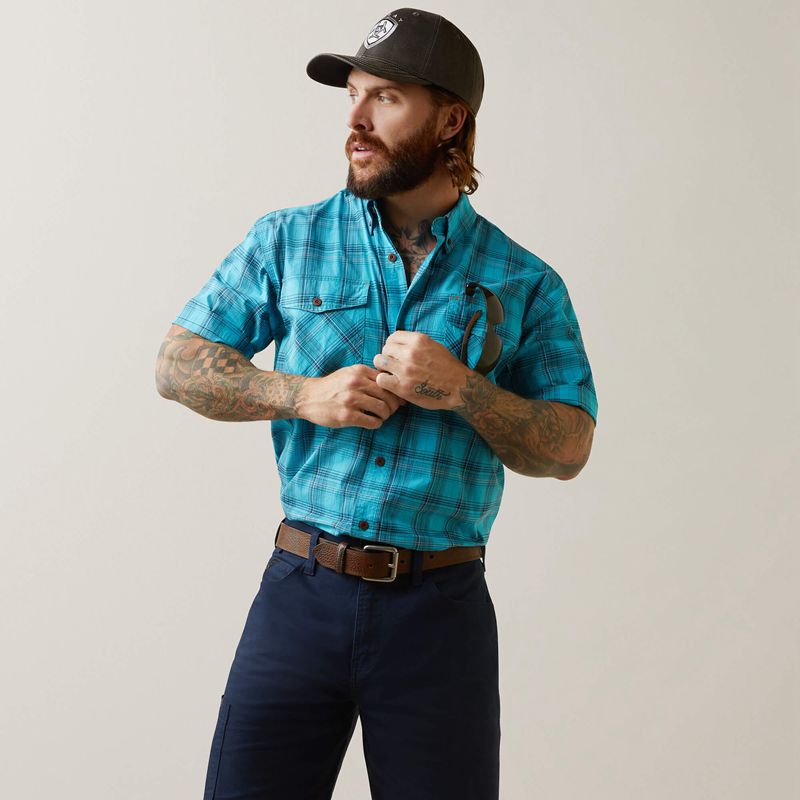 Ariat Rebar Made Tough Durastretch Work Shirt Bachelor Button Plaid Polska | LBZAVC-659