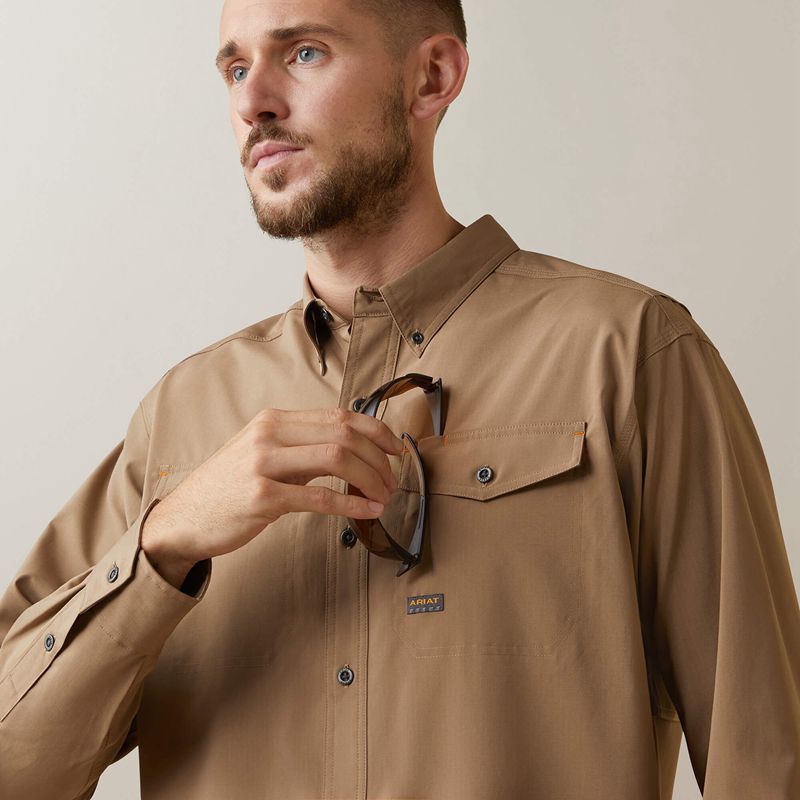 Ariat Rebar Made Tough Venttek Durastretch Work Shirt Khaki Polska | IJYSDL-836