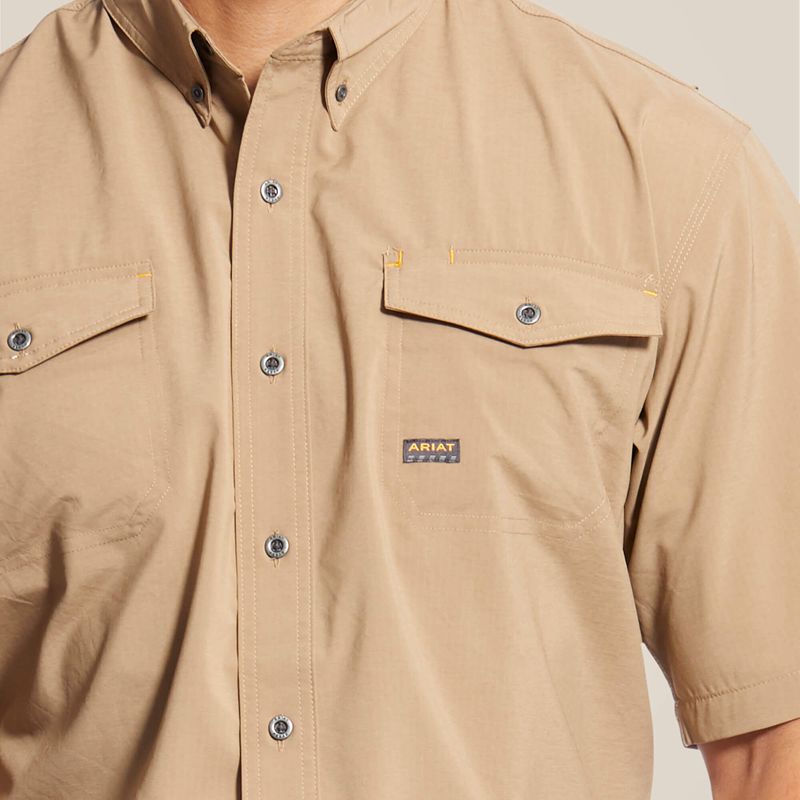 Ariat Rebar Made Tough Venttek Durastretch Work Shirt Khaki Polska | BROCAZ-426