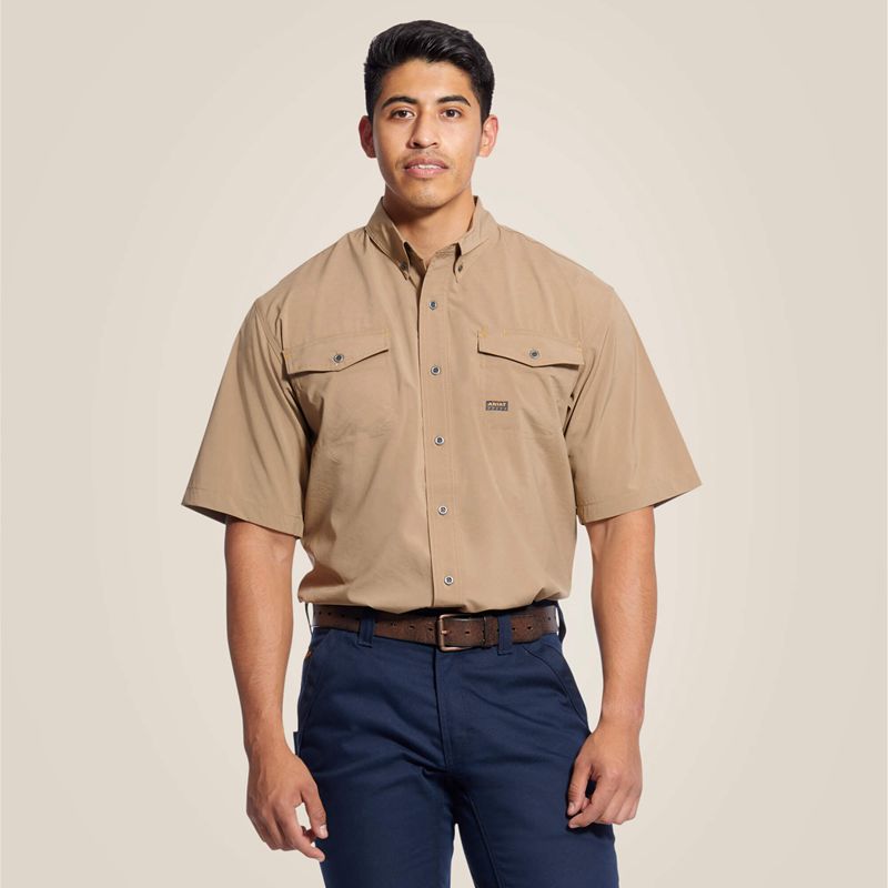 Ariat Rebar Made Tough Venttek Durastretch Work Shirt Khaki Polska | BROCAZ-426