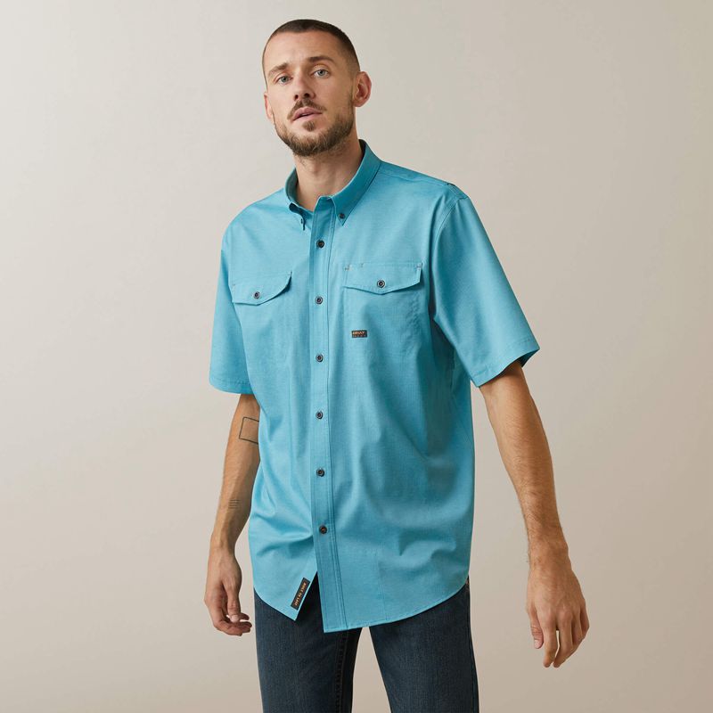 Ariat Rebar Made Tough Venttek Durastretch Work Shirt Caribbean Sea Heather Polska | XJNVKZ-429