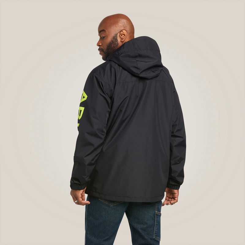 Ariat Rebar Stormshell Logo Waterproof Jacket Black/Lime Polska | AYTRNO-785