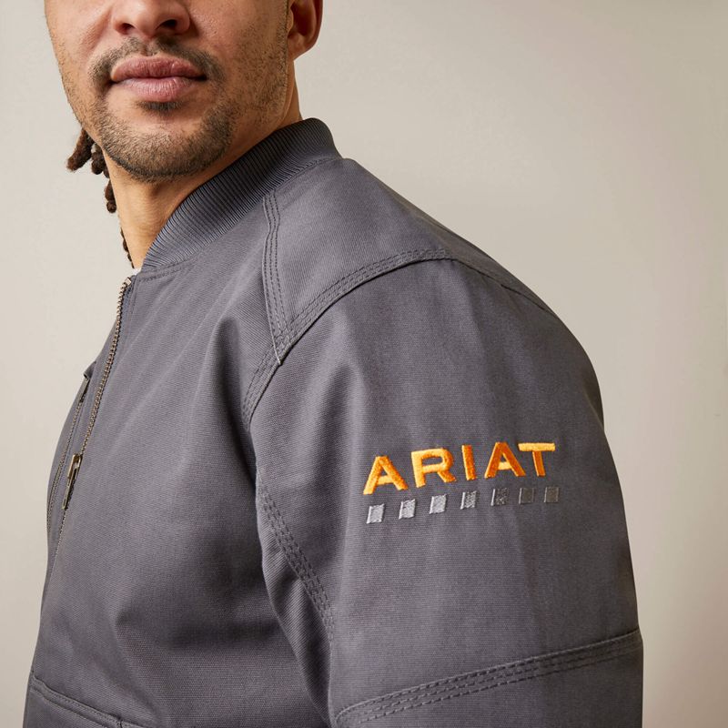 Ariat Rebar Stretch Canvas Bomber Jacket Szare Polska | PNEXDA-495