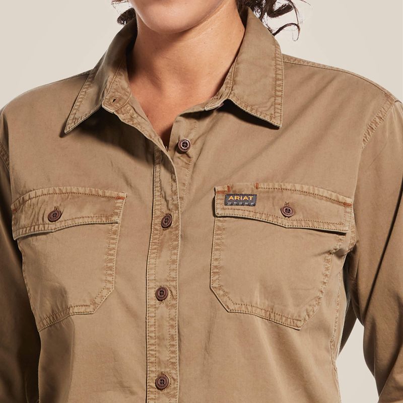 Ariat Rebar Washed Twill Work Shirt Khaki Polska | FNMDWV-493