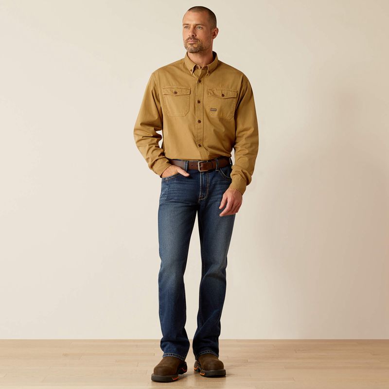 Ariat Rebar Washed Twill Work Shirt Khaki Polska | LCSHQP-462