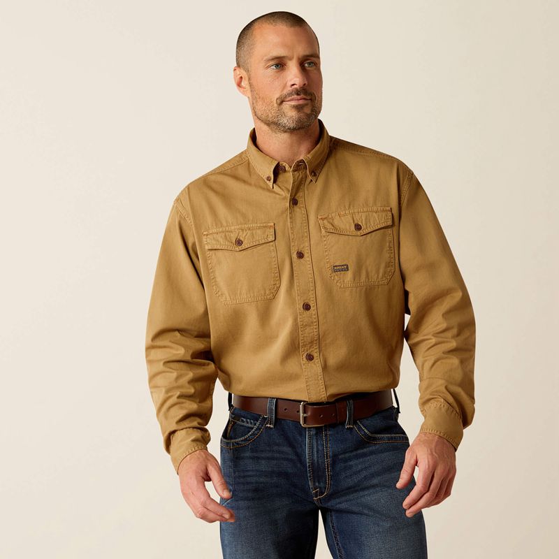 Ariat Rebar Washed Twill Work Shirt Khaki Polska | LCSHQP-462