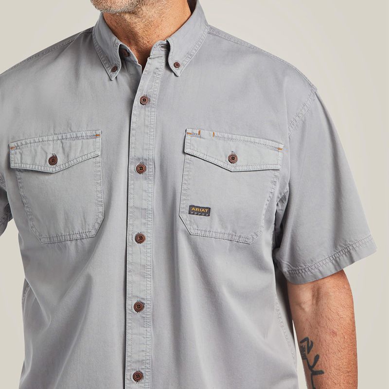 Ariat Rebar Washed Twill Work Shirt Srebrne Polska | IXEPMN-867