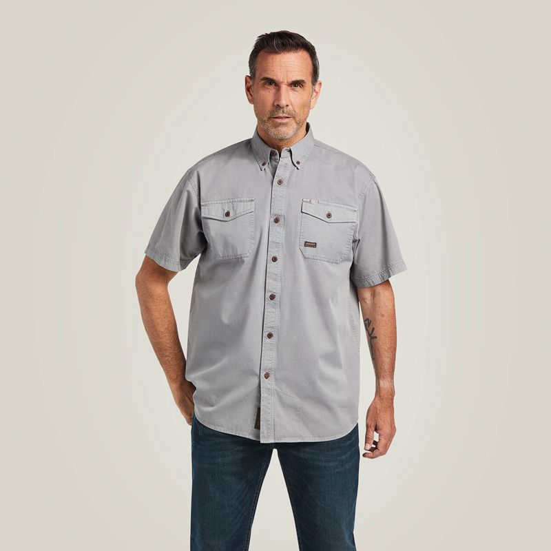 Ariat Rebar Washed Twill Work Shirt Srebrne Polska | IXEPMN-867