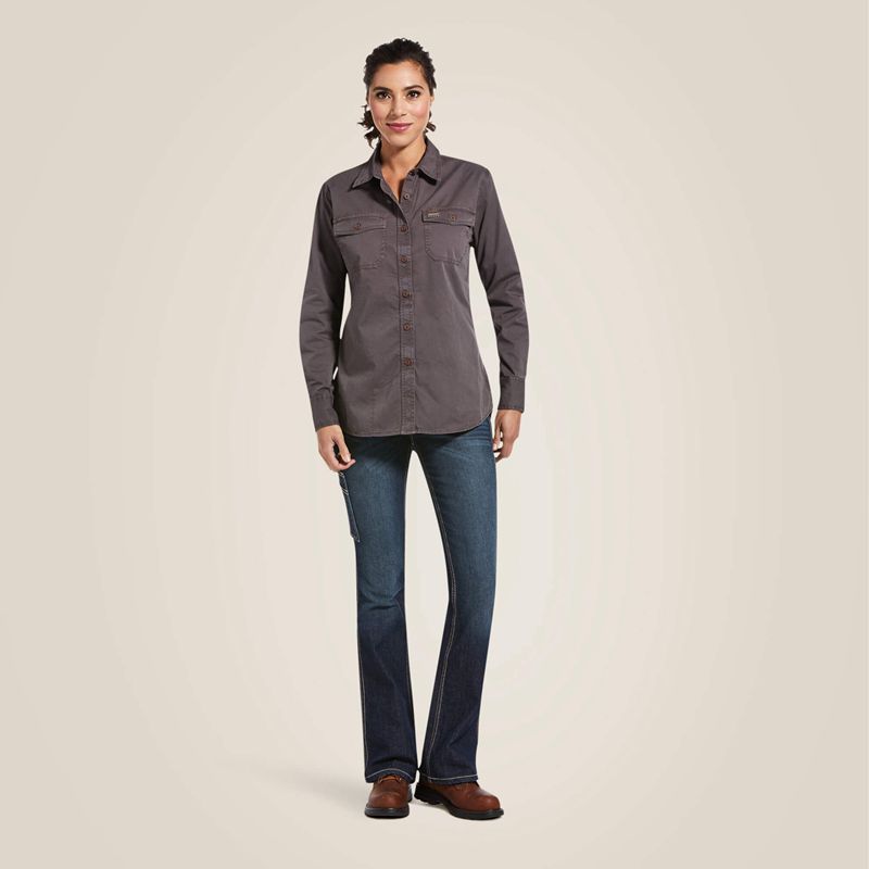 Ariat Rebar Washed Twill Work Shirt Szare Polska | ACZBTP-602