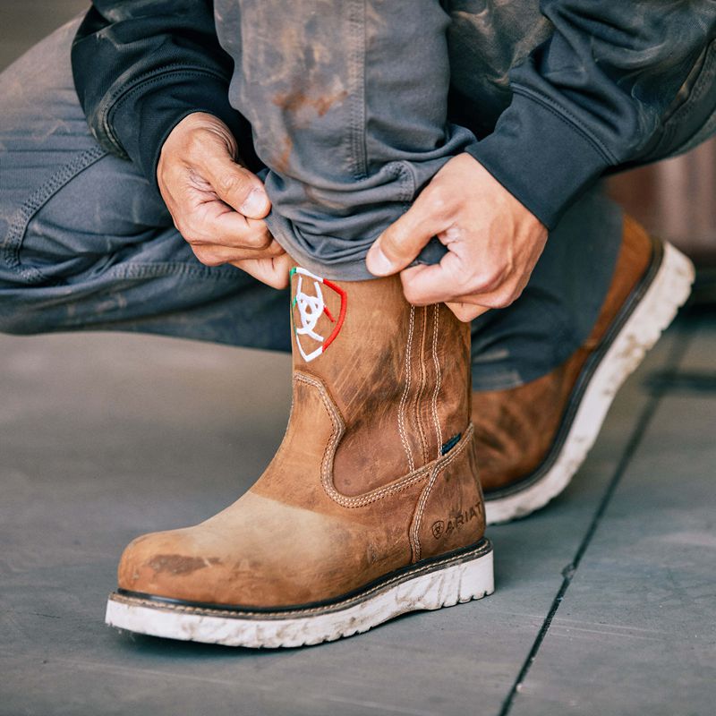 Ariat Rebar Wedge Orgullo Mexicano Waterproof Work Boot Aged Honey Polska | BIYJXN-984