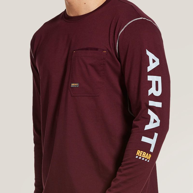 Ariat Rebar Workman Logo T-Shirt Malbec Polska | BVNXKQ-409