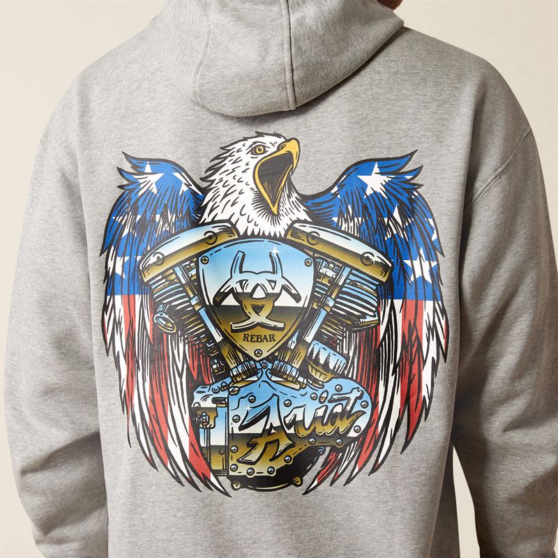 Ariat Rebar Workman Moto Eagle Hoodie Szare Polska | IGETSO-340