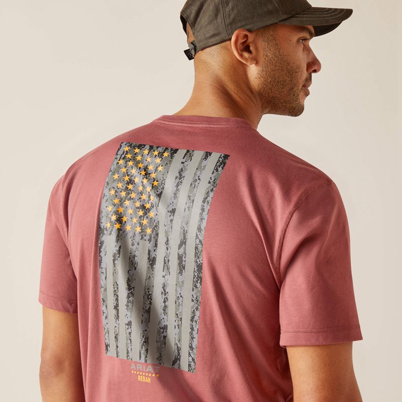 Ariat Rebar Workman Reflective Flag T-Shirt Roan Rouge Polska | CPKTWO-150