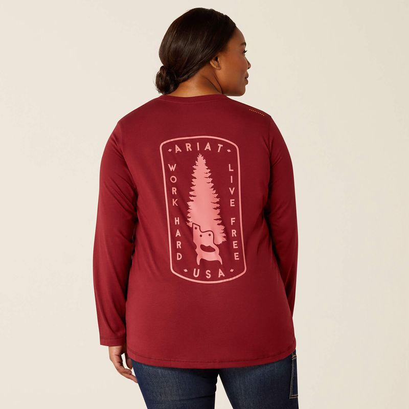 Ariat Rebar Workman Tree Saw T-Shirt Cabernet Polska | FCKVHQ-236