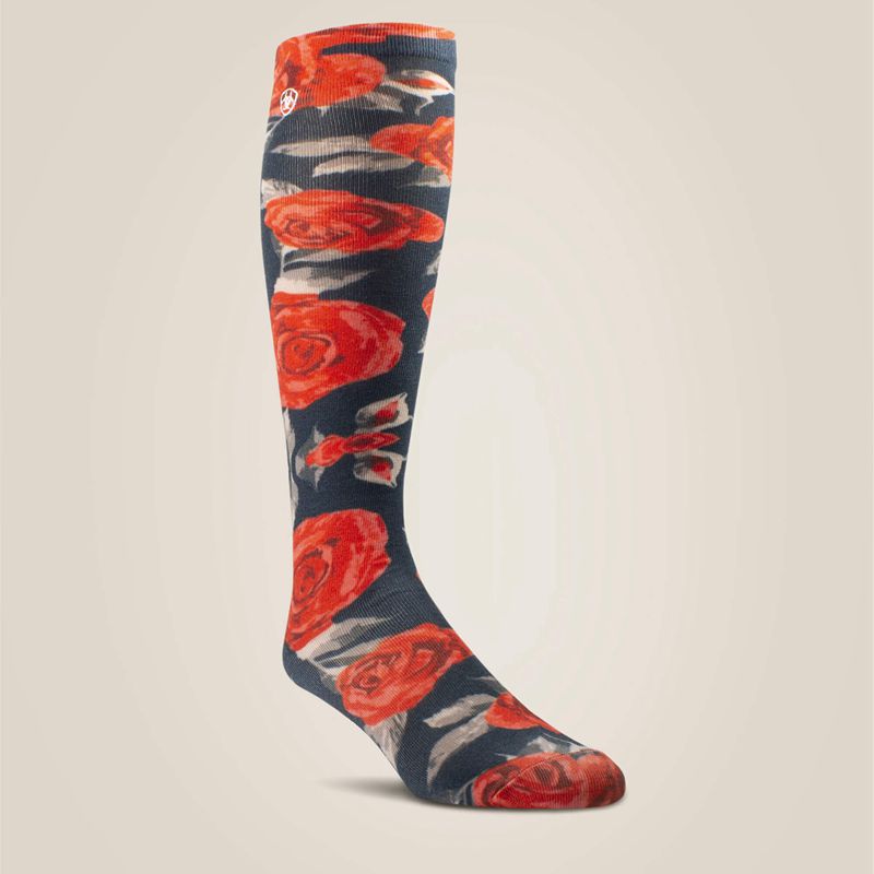 Ariat Red Roses Knee High Sock Różowe Polska | JAYSWG-983