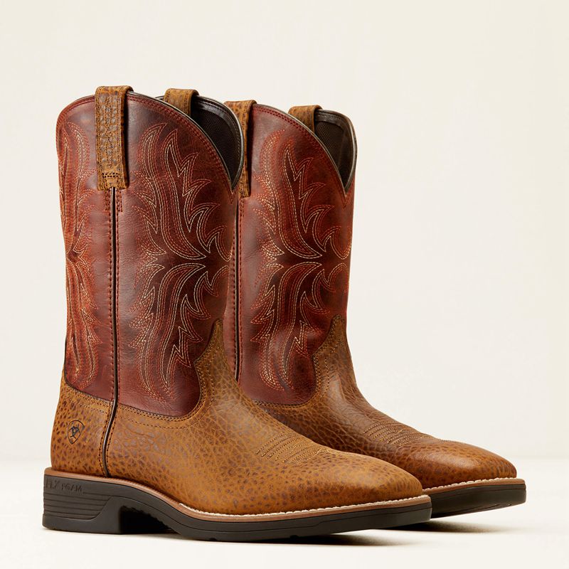 Ariat Ridgeback Cowboy Boot Tan Bull Emboss/Orange Rust Polska | HXPIQE-098